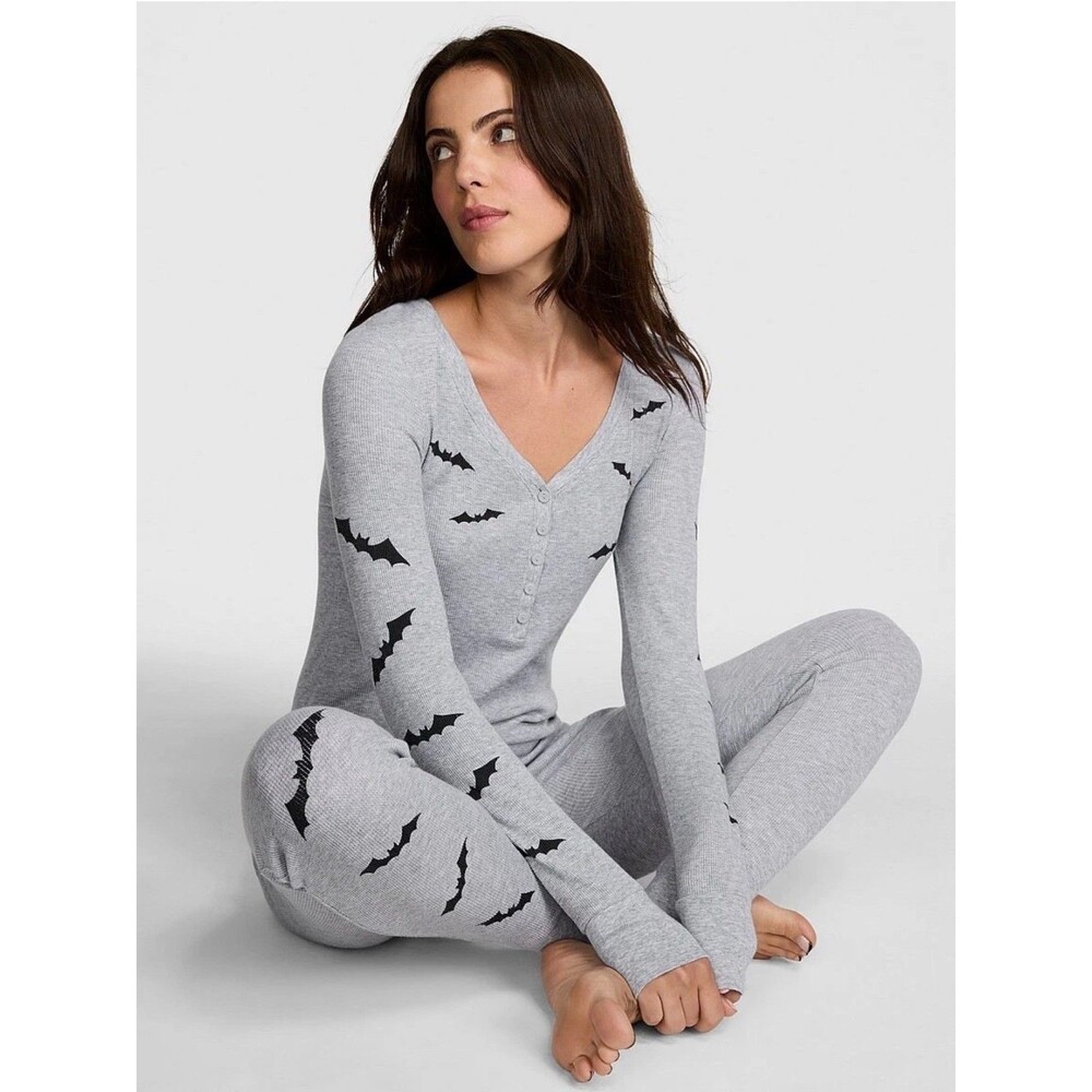 Pink Victoria’s Secret Bats Thermal One Piece XL Spoiled Bat Grey Sexy Halloween
